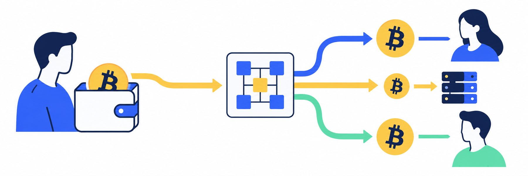 Valor enviado → Taxa de rede → Troco